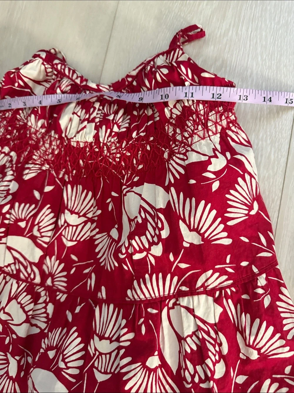 GAP Red and White Floral Tiered Sundress with Smocked Bodice